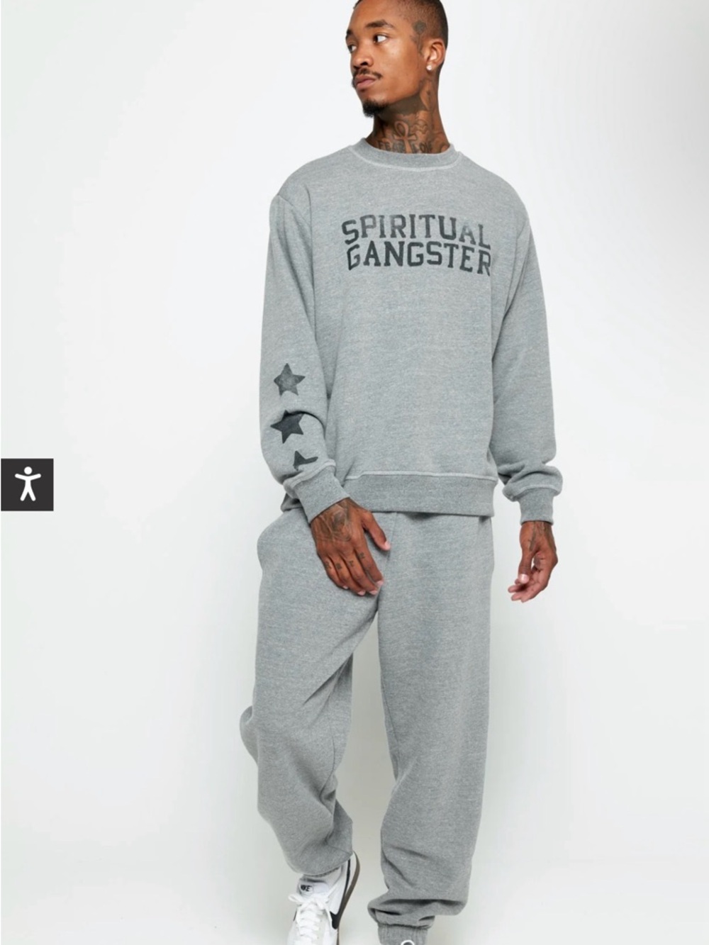 Spiritual Gangster Men's ASTRA HEATHERED Gray SET sweatpants & crew sweatshirt